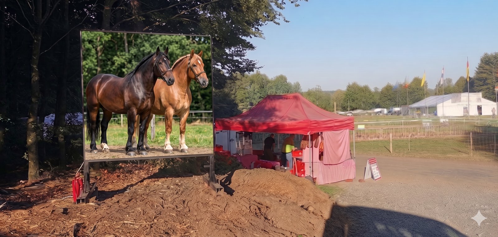 Écran LED 2x2 m affichant des chevaux de trait à Demo Forest