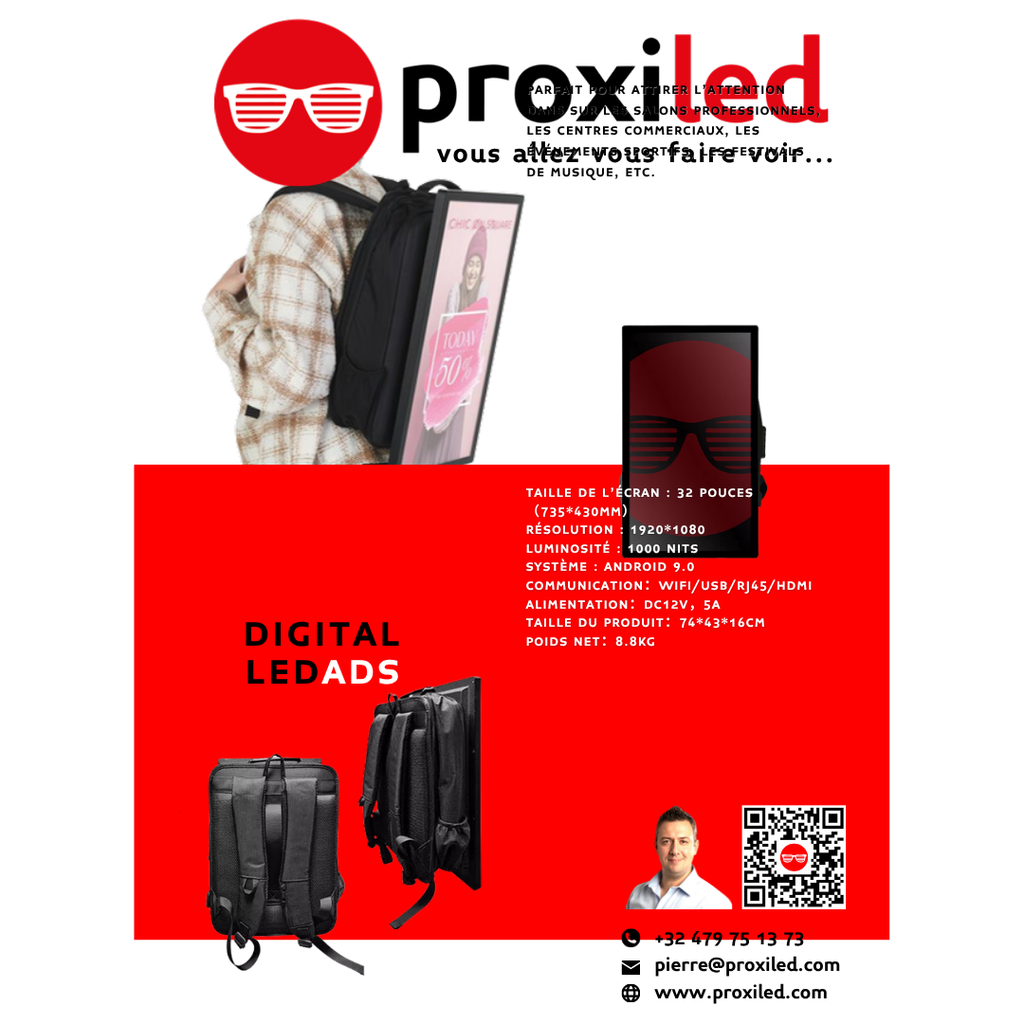 Digital LEDAds 32 pouces - Écran portable autonome